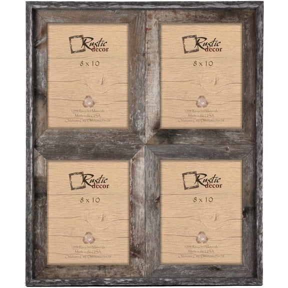 8x10-2.5" Wide Reclaimed Rustic Barnwood Collage Photo Frame - Holds 4 Photos