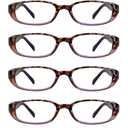 4 Pairs Reading Glasses, Blue Light Blocking Glasses, Computer Reading Glasses for Women and Men, Fashion Rectangle Eyewear Frame(4 Purple, +3.50 Magnification)