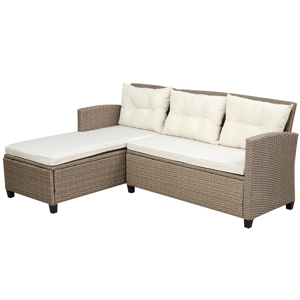 4 Piece Outdoor Patio Sofa Set, SEGMART Wicker Outdoor Furniture Set w/ Coffee Table, Patio Conversation Set w/ Cushions and Sofa Chair, Outdoor Sectional Couch for Lawn Garden Poolside, Beige, H270 - image 3 of 9