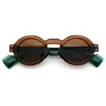 thumbnail image 2 of Retro Nerdy Hipster Round Thick Horn Rim Plastic Keyhole Sunglasses Brown Green - Brown, 2 of 8