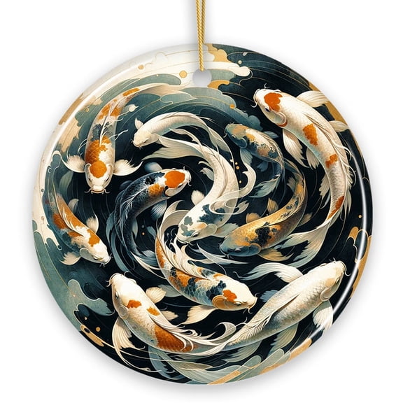 Koi Fish Contemporary Art Ceramic Ornament, Elegant Painting Decor And Souvenir