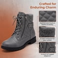 thumbnail image 3 of BLISSFUL STEP Women's Back to School Lace-up Ankle Boots Side Zipper Buckle Block Heel Combat Boots Grey 11, 3 of 5
