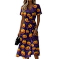 thumbnail image 2 of Halloween Dresses for Women Witch Hat Short Sleeve Ghost Cute Wedding Guest Dress Pumpkin V Neck Casual Wrap Dresses 2XL, 2 of 5