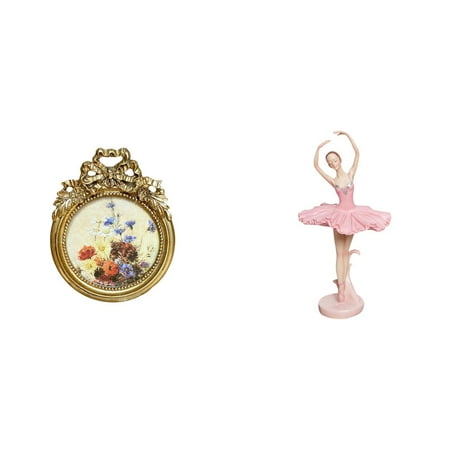 CarpNettore Antique Ballerina Photo Frame Vintage Resin Girl Sculpture Round Ornate European Desktop Wall Display for Wedding Birthday Gift Ideas Novelty Souvenir Office Study Room Bookshelf