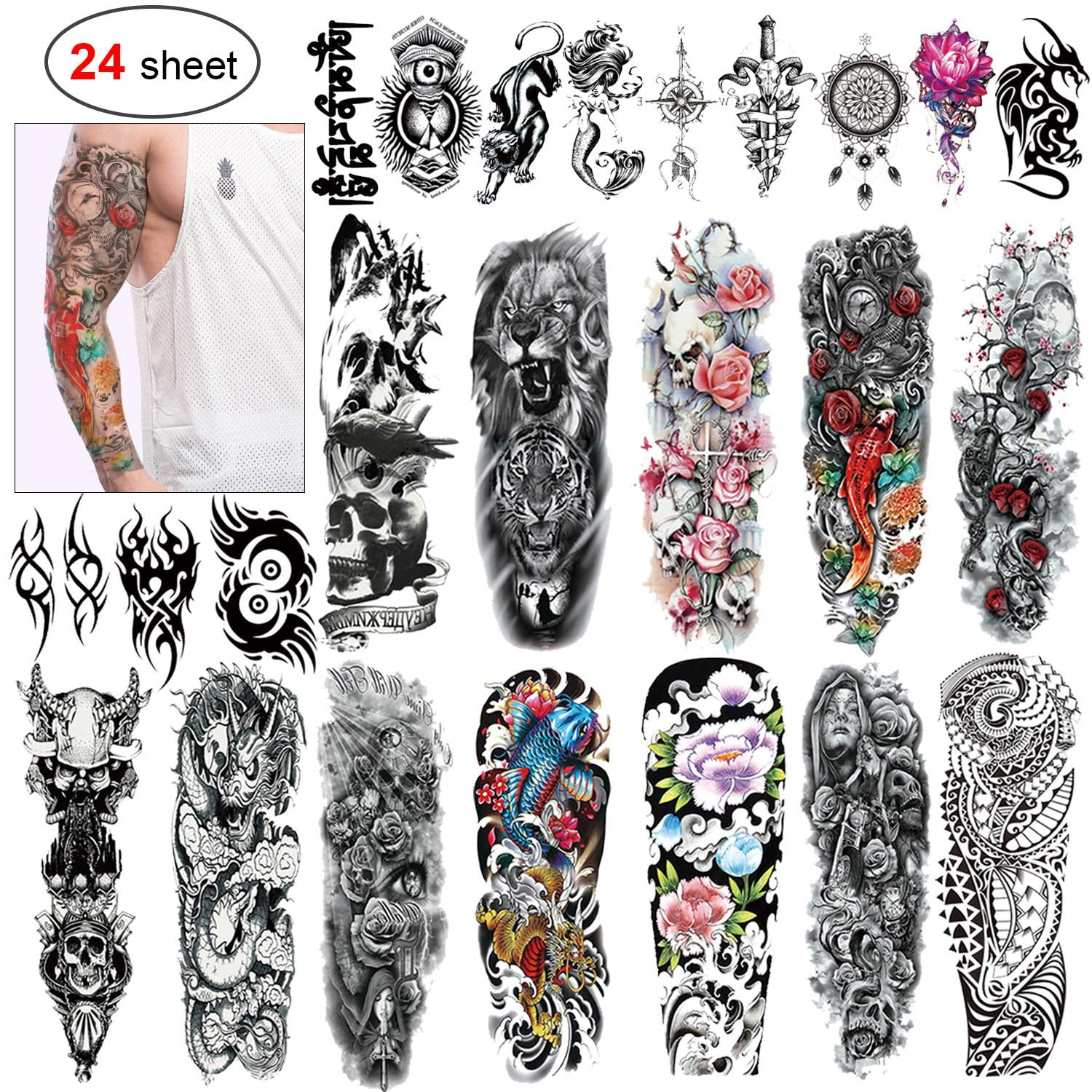 24 Sheets Large Temporary Tattoos Full Arm And Half Arm Tattoo Sleeves Temporary Sleeve Tattoos Large Fake Body Art Arm Chest Shoulder Tattoo Black Tattoo Body Stickers For Man Women Walmart Com 24 Sheets Large Temporary Tattoos Full Arm And Half Arm Tattoo Sleeves Temporary Sleeve Tattoos Large Fake Body Art Arm Chest Shoulder Tattoo Black Tattoo Body Stickers For Man Women Walmart Com