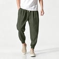 thumbnail image 2 of Men's Big & Tall Pants Cotton Linen Yoga Golf Beach Jogger Sweat Lounge Harem Pants Cropped Trousers Size M-5XL Army Green, 2 of 9