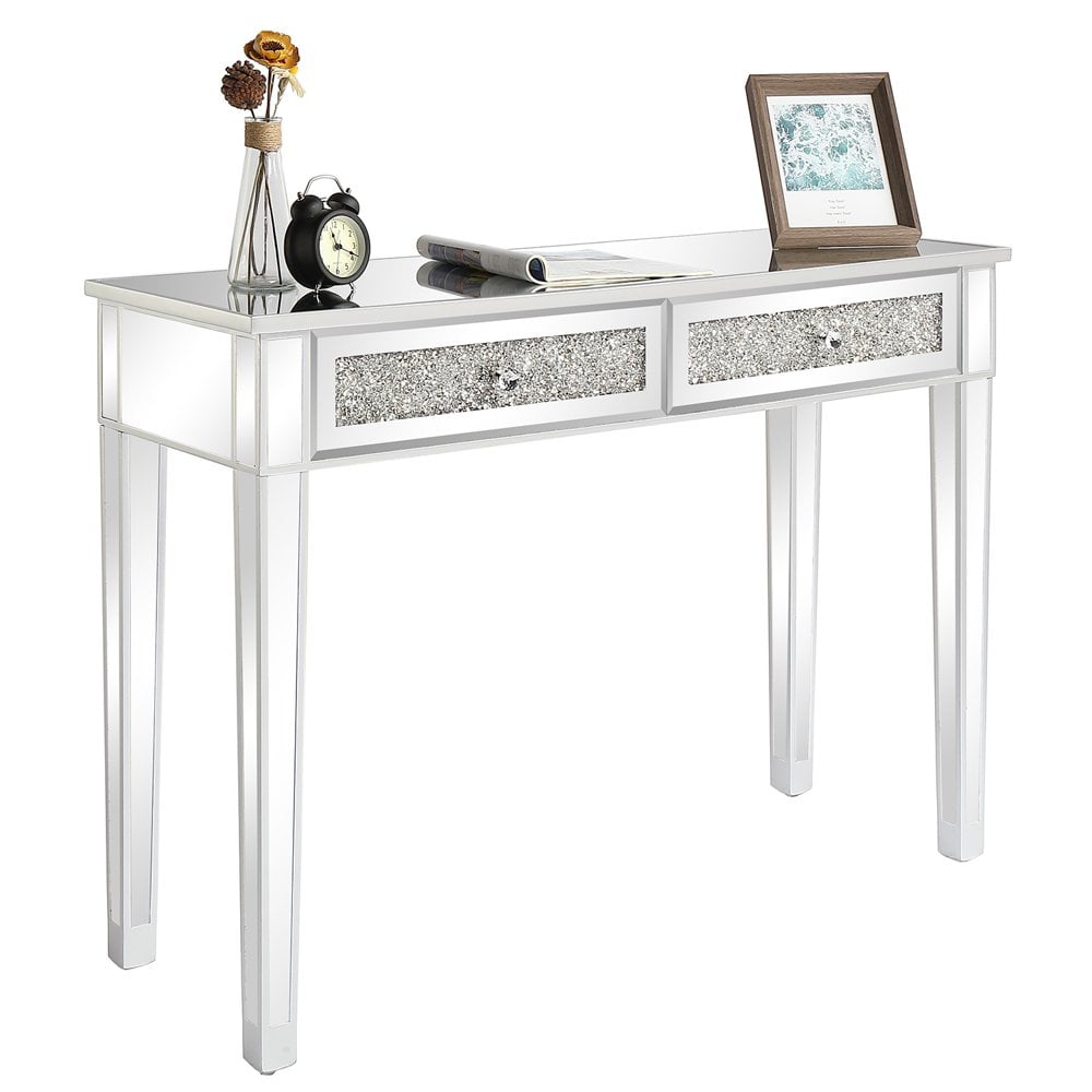 Tcbosik 2Drawers Mirrored Computer Desk Dressing Table for Bedroom