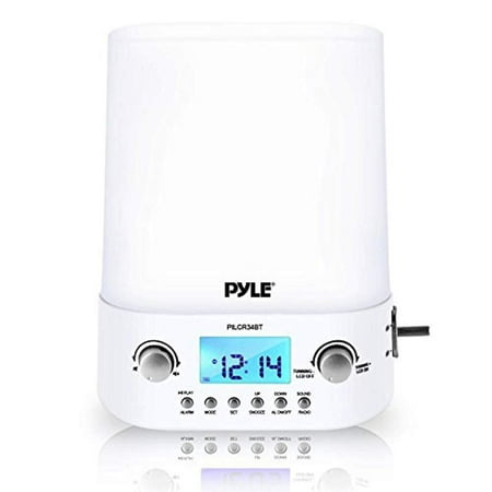 Pyle Bluetooth Radio Alarm Clock - Built-in Speakers Time Date Display LED Light Lamp Sunrise Sunset Deep Sleep, Relaxation, Meditation Includes Power