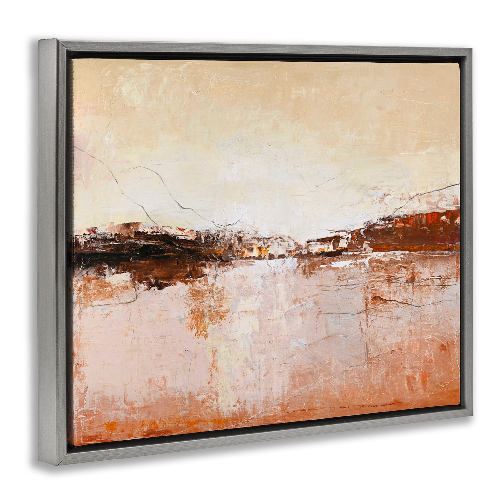 Warm Distressed Horizon Gray Framed Floater Canvas Wall Art, design by Design Fabrikken