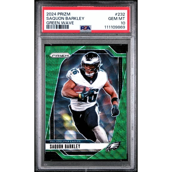 Saquon Barkley 2024 Panini Prizm Green Wave Football Card #232 Graded PSA 10