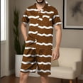 thumbnail image 2 of YABCSAZ Mens Pajama Set Short Slevee V Neck Striped Button Down Shirt Tops and Wide Leg Bermuda Shorts Summer Casual Loose Fit Sleepwear Outfits Home Lounge Set, 2 of 4