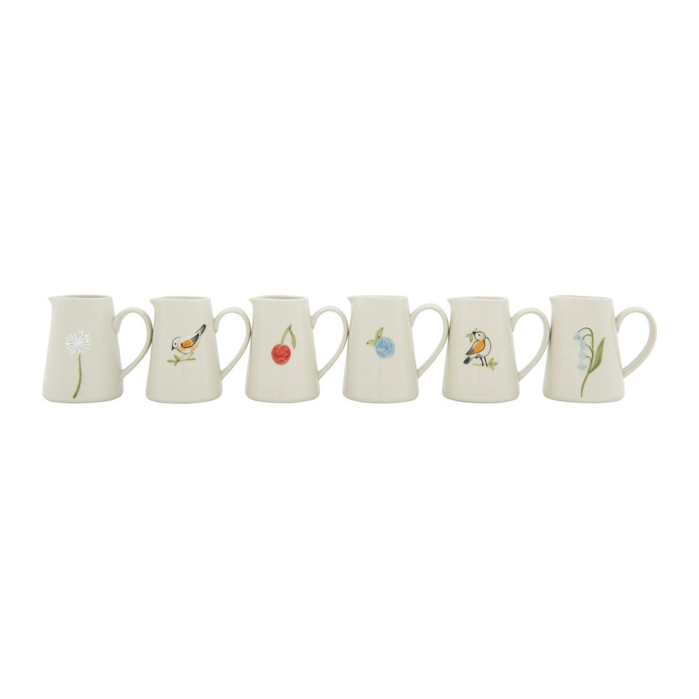 Creative CoOp White Stoneware Creamer with HandPainted & Embossed