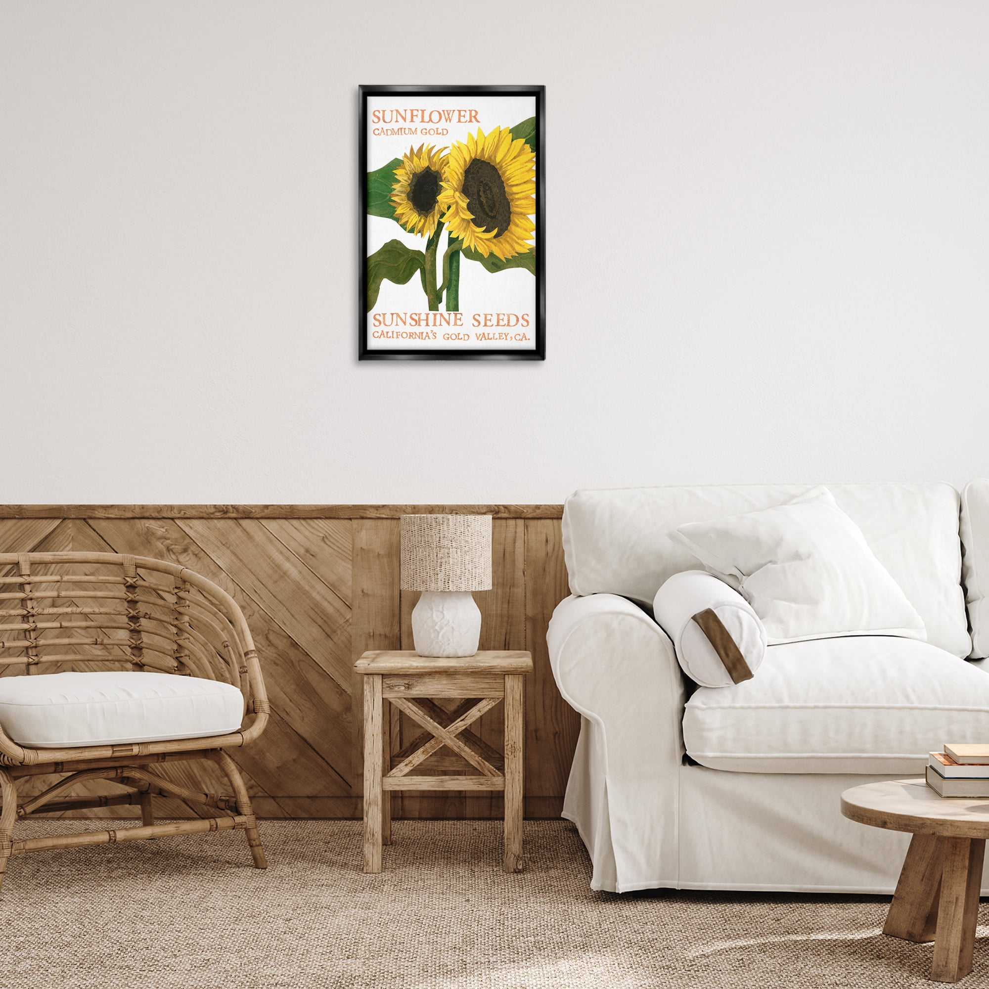 Stupell Industries Sunflower Seeds Design Typography Painting Black Floater Framed Art Print Wall Art, 17 x 25