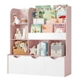 thumbnail image 3 of Homfa Kid's Large Bookshelf with 3 Movable Drawers, 5-Cube Bookcase with 4-Tier Display Stand, Toy Storage Organizer for Bedroom Playroom, White Pink, 3 of 9