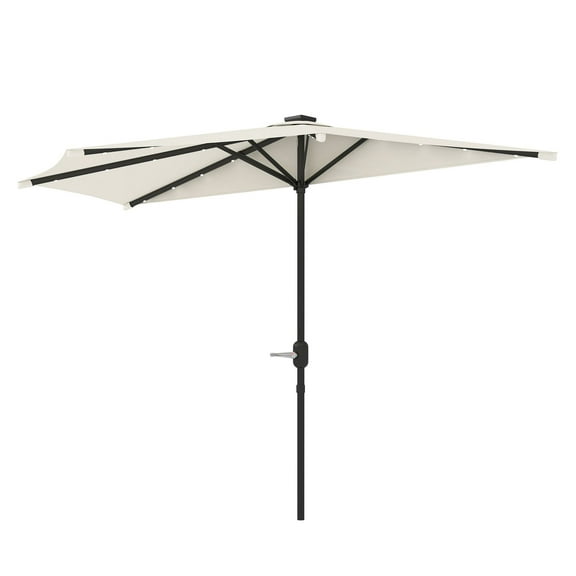 Half Patio Umbrella, UPF 30  Outdoor Sun Shade, Vented Balcony Umbrella with Crank & Tilt, 8 Ribs, Cream White for Deck, Garden, Poolside