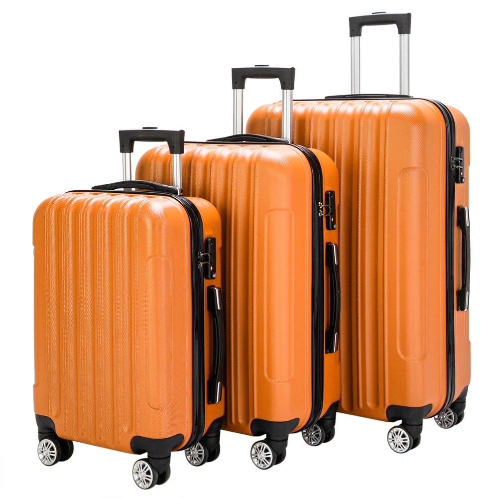 Lowestbest Traveling Luggage, 3Pcs Luggage Set, 20"+24"+28" Portable Large Capacity Luggage Bags for Travel, Rolling Traveling Storage Suitcase with Wheels, Orange