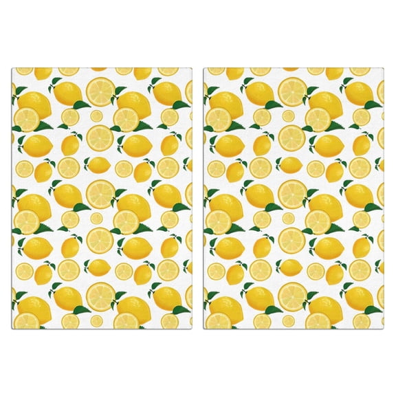 2 Pcs Funny Kitchen Towels,Yellow Lemon Fruit Slices White Pattern Microfiber Dish Towels,Kitchen Tea Towels,Kitchen Towel Set (18" X 26")