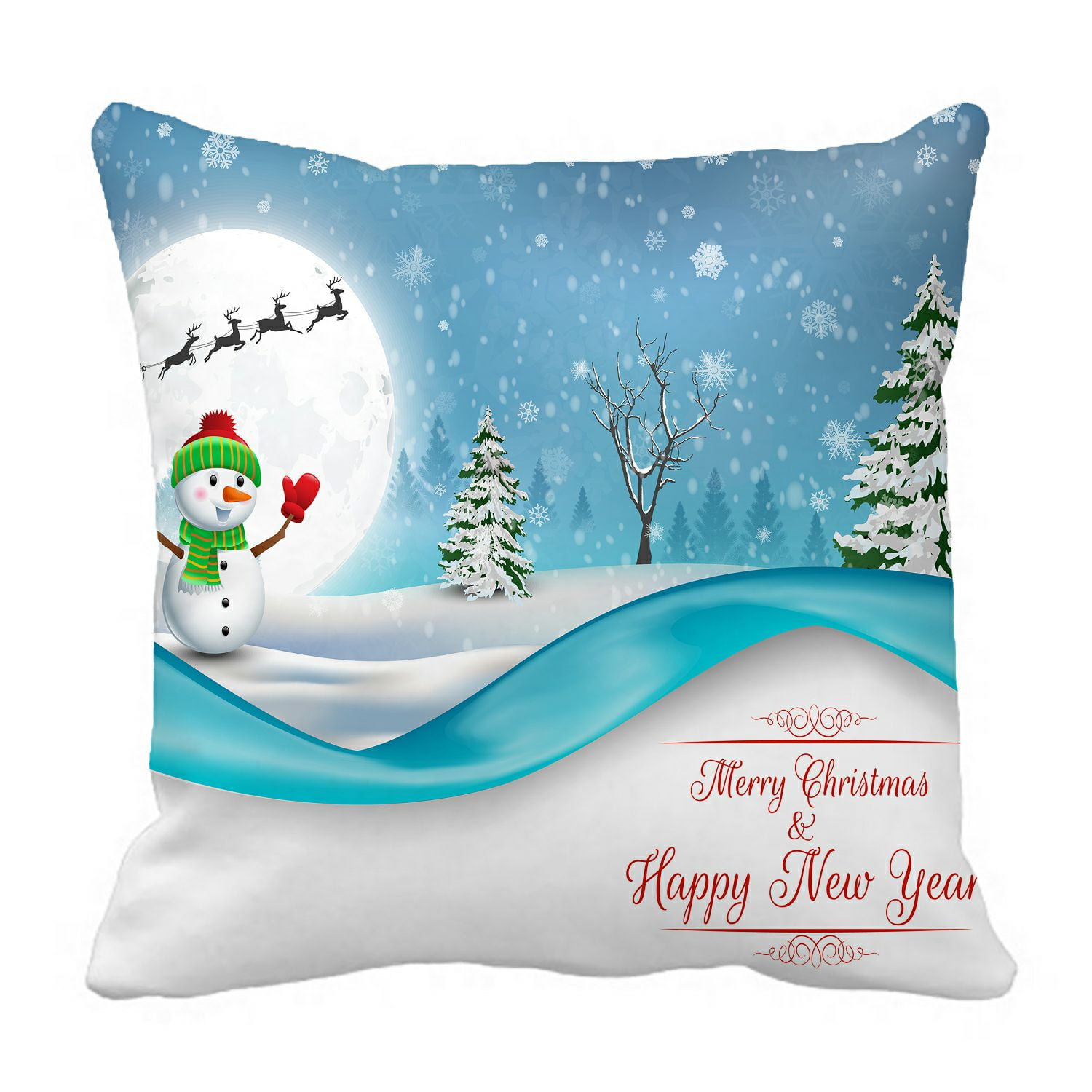 PHFZK Winter Festival Pillow Case, Happy Snowman Christmas Pillowcase