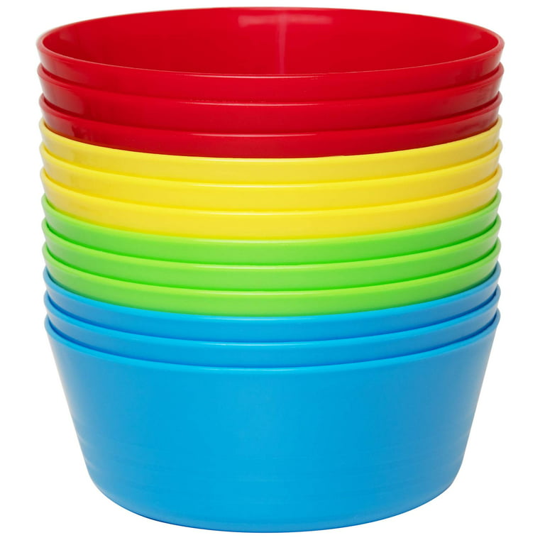 PLASKIDY Plastic Bowls Set of 12 Kids Bowls 24 Oz Microwave Dishwasher Safe  BPA Free Plastic Cereal Bowls for Kids Brightly Colored Children Bowls