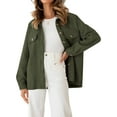 thumbnail image 3 of Women'S Fall Casual Long Sleeve Button Down Loose Light-Weight Shacket Shirt Jacket Coat with Pockets Army Green XXL, 3 of 6