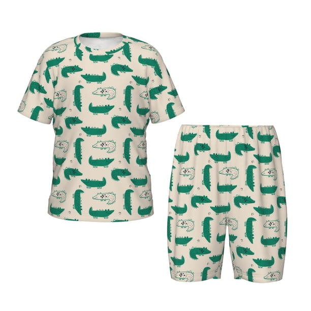 Fotbe Cartoon Crocodile Pijama Estampada de 2 Piezas para Niños – Ropa de Dormir de Manga Corta Cómoda para Niños y Niñas, Camiseta y Shorts de Algodón-3X-Large