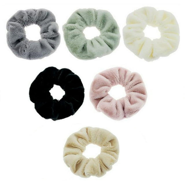 6 Pcs Chouchous en Peluche pour Cheveux, Chouchous Duveteux de Couleur Unie, Chouchous à Nouer pour Cheveux
