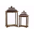 thumbnail image 2 of Wood Lantern with Pierced Metal Top Set of 2 - Brown - Benzara, 2 of 2