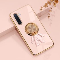 Allytech Case for Samsung Galaxy Note 10,Shockproof Silicone Slim Plating Soft Silicone Astronaut Ring Holder Magnetic Kickstand Protective Back Phone Cover,Lightpink