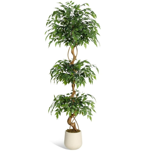 Yeshouse Ficus artificial con tronco de madera natural, ficus artificial en forma de espiral, planta artificial para oficina y hogar, decoración interior y exterior