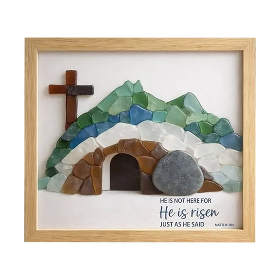 WUJGXI Sea Glass Ornament With Empty Tomb Inspirational Home Wall Art Desktop Display Decoration