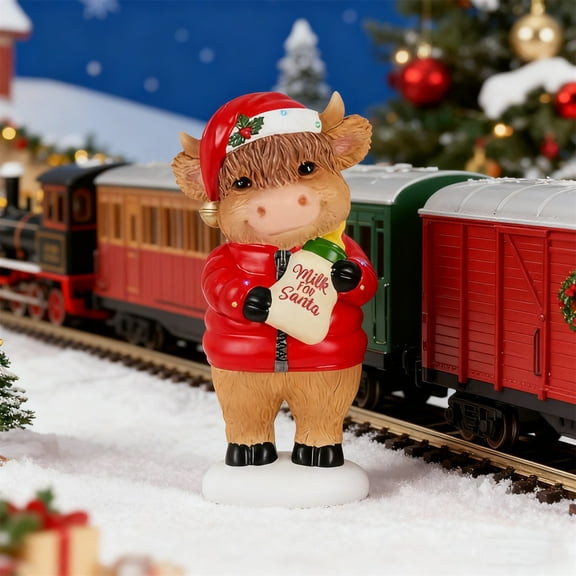 ZYS Christmas Cow with LED Lights Resin Decorations, 9.8" Adorable Highland Cow Decor for Bedroom, Living Room,Christmas Lights Decor