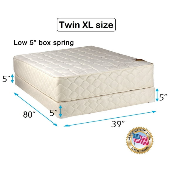 Dream Solutions USA Grandeur Deluxe Twin Extra Long Size (39"x80"x12") Mattress and Low 5" Height Box Spring Set - Fully Assembled, Good for your back, Luxury Height, Long Lasting and 2 Sided