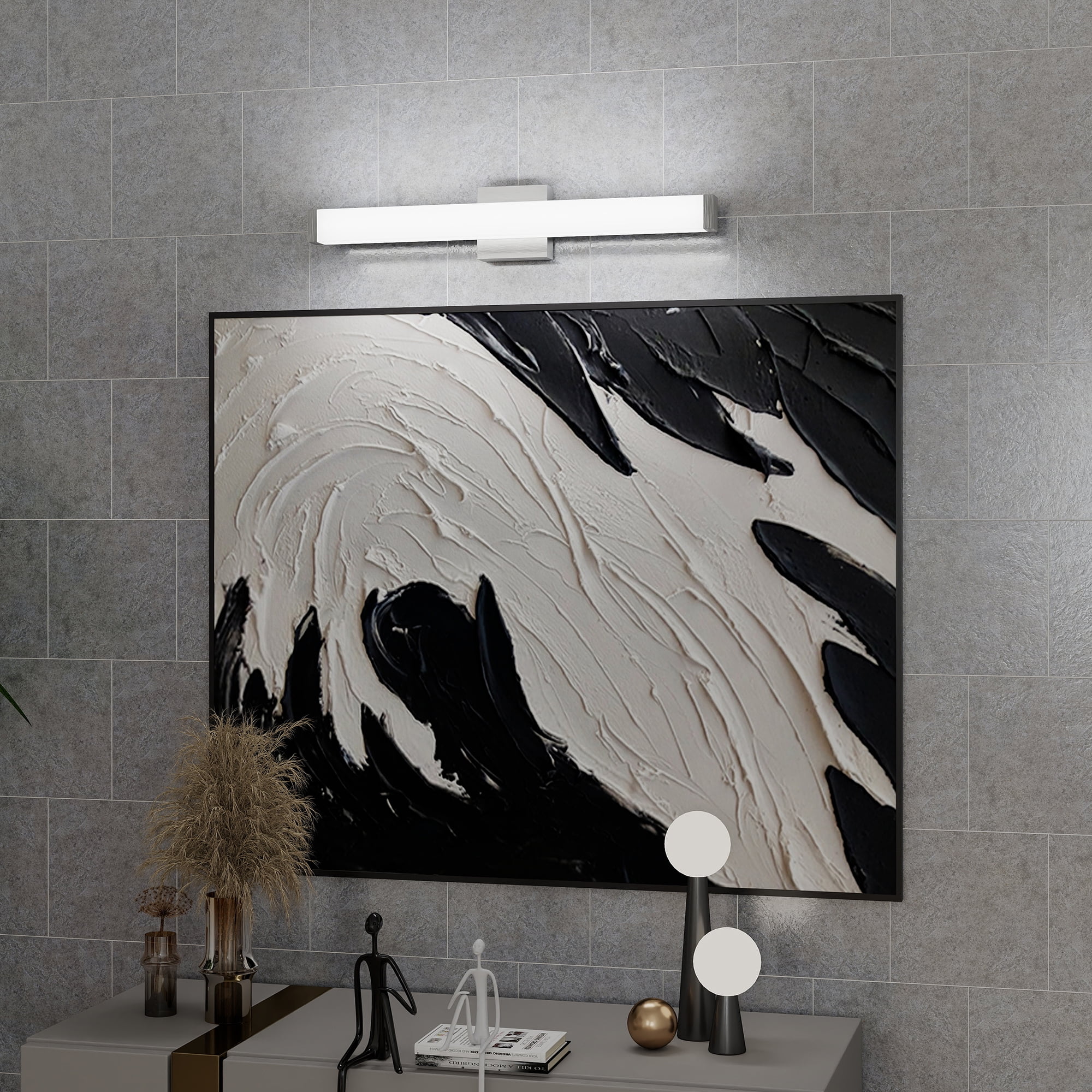 Bathroom Vanity Light Brushed Nickel Square LED 25in 14W 6000K Cool White Wall Bar for Over Mirror, Modern Vanity Lighting Fixtures for Sink Mirror Medicine Cabinet, Easy Install