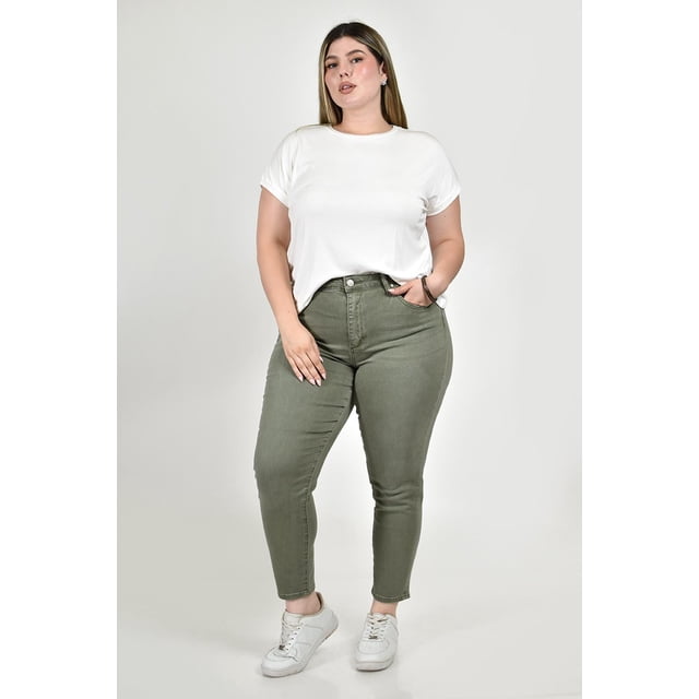 Jeans skinny con strech /Tallas Extras, 6065 (Verde) verde oscuro 36