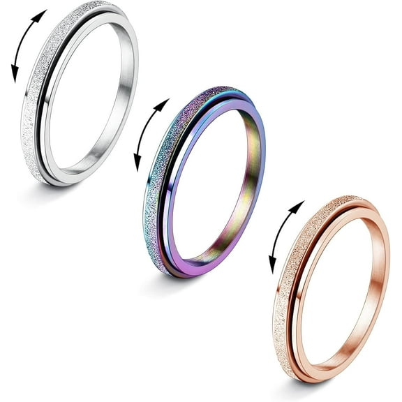 Fidget Rings for Women Men -2mm Titanium Steel Spinner Ring for Anxiety Stress Relief Glitter Sandblast Spinning Figit Anxiety Jewelry for Women Gifts