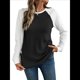 thumbnail image 2 of Tops Casuales de Punto Gofre con Cuello Redondo y Larga con Bloques de Color para Mujer Negro M, 2 of 10