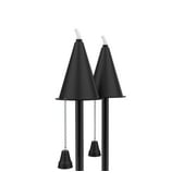Legends Direct Set of 2 Hawaiian Series Premium Metal Cone Outdoor Torches Tiki Style /w Snuffer, Fiberglass Wick & Large 35oz Oil Lamp- 53" Tall Oil Torches (Hammered Black)