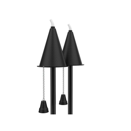 Legends Direct Set of 2 Hawaiian Series Premium Metal Cone Outdoor Torches Tiki Style /w Snuffer, Fiberglass Wick & Large 35oz Oil Lamp- 53" Tall Oil Torches (Hammered Black)