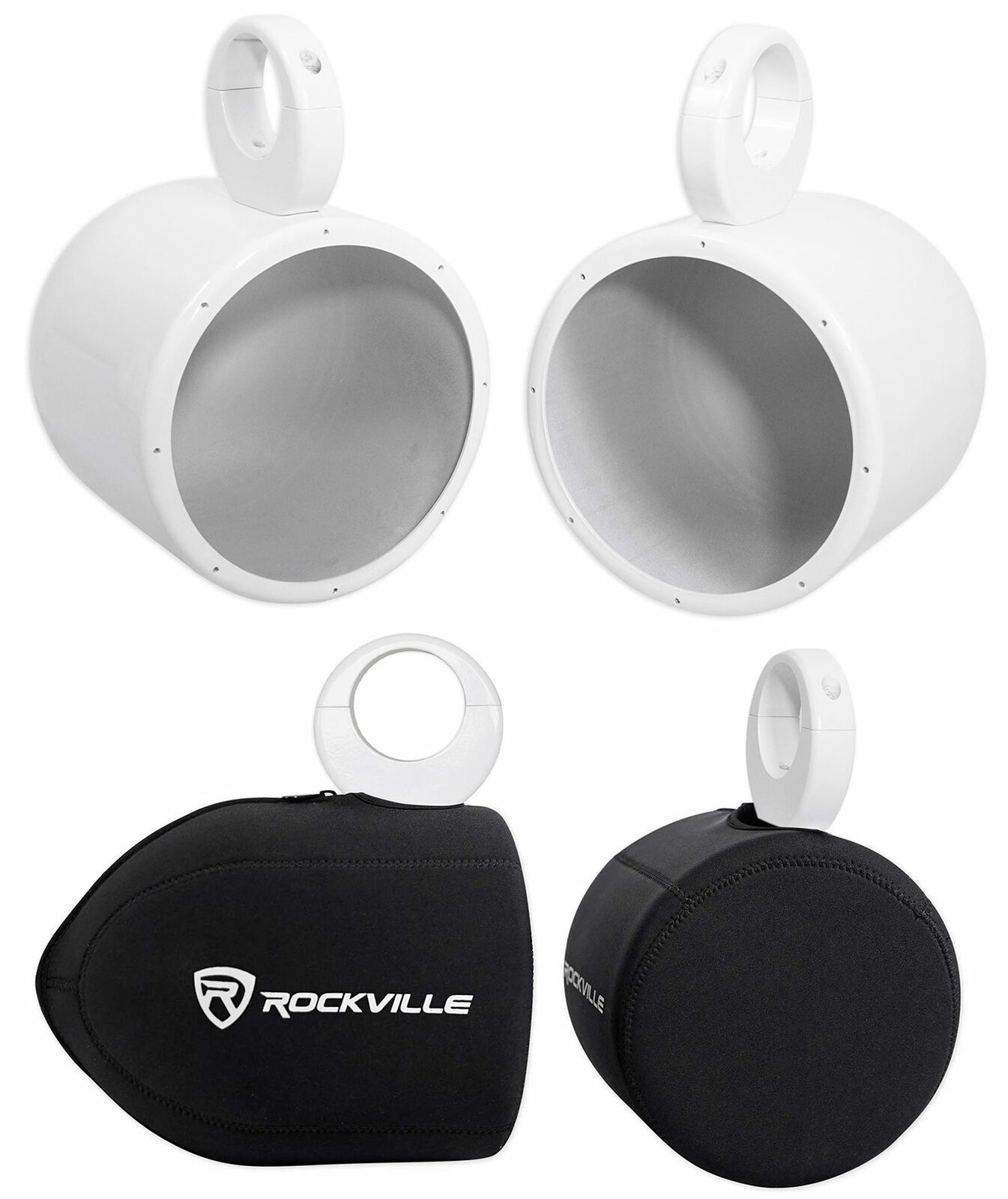 Pair Rockville MAC80W 7.7” White Aluminum Wakeboard Tower Speaker Pods