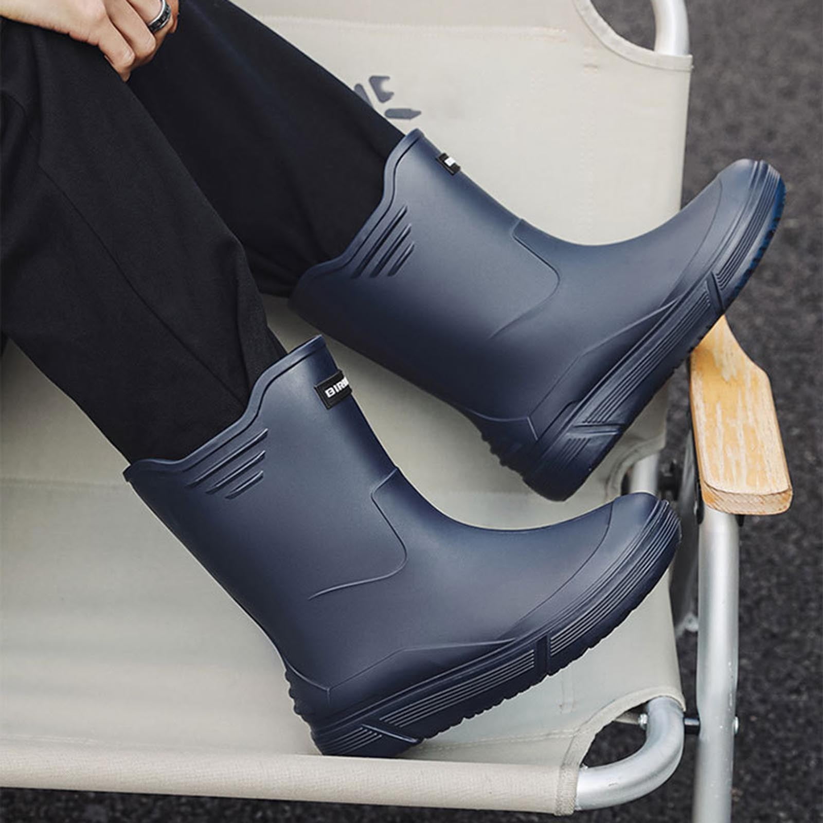 Wensltd Mid Calf Rain Boots for Men Solid Color Waterproof Rubber Shoes for Outdoor Short Tube Work Shoes