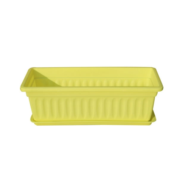 Resina rectangular maceta de drenaje agujero vegetal plantador de flores hogar jardín bandeja de planta amarillo 44x19x14cm 3 Piezas Inevent HA6722-07B