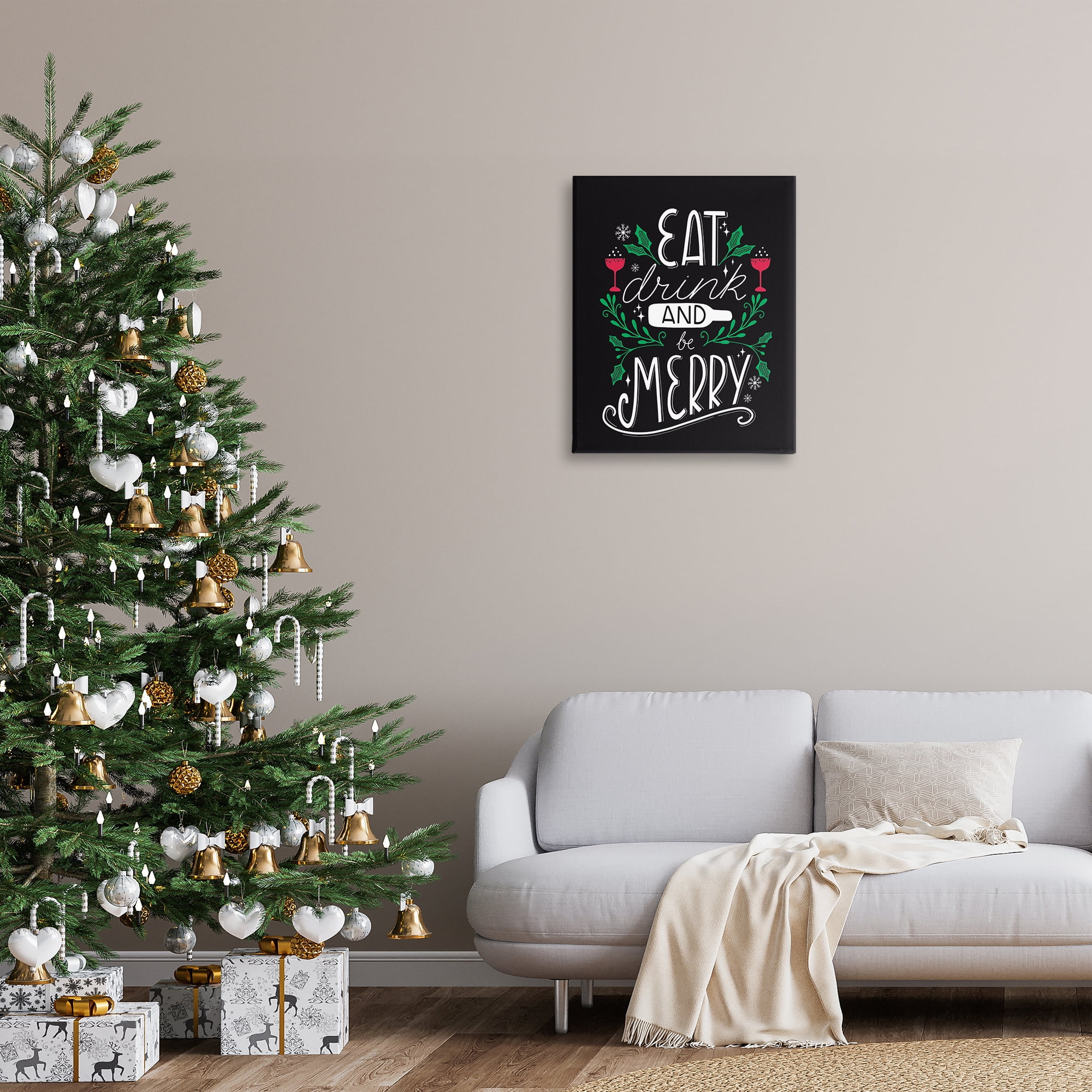 Stupell Industries Eat Drink and Merry Xmas Holiday Painting Gallery Wrapped Canvas Art Prints Wall Art, 24 x 30
