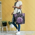 thumbnail image 4 of FORMRS Womens Canvas Tote Bag with Zipper Inner Pocket Shoulder Handbag, Black Roses, 4 of 7