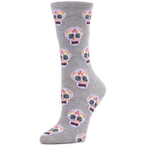 MeMoi Sugar Skull Day of the Dead Crew Socks - Womens - Female, 9-11, Medium Gray Heather