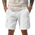 thumbnail image 2 of Nestiefly Mens Linen Cargo Shorts Summer Casual Loose Elastic Waist Drawstring Lightweight Beach Vacation Shorts with Pockets White 3XL, 2 of 9