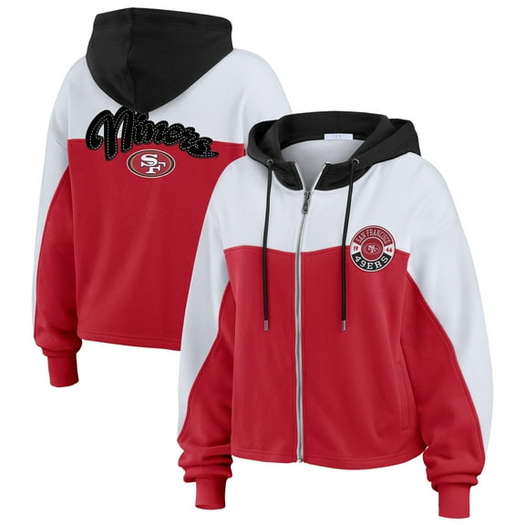 Women's WEAR by Erin Andrews Scarlet San Francisco 49ers Plus Size Color Block Full-Zip Hoodie