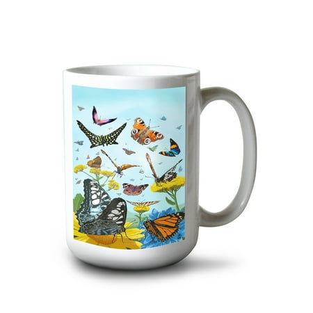 

15 fl oz Ceramic Mug Butterfly Garden Dishwasher & Microwave Safe