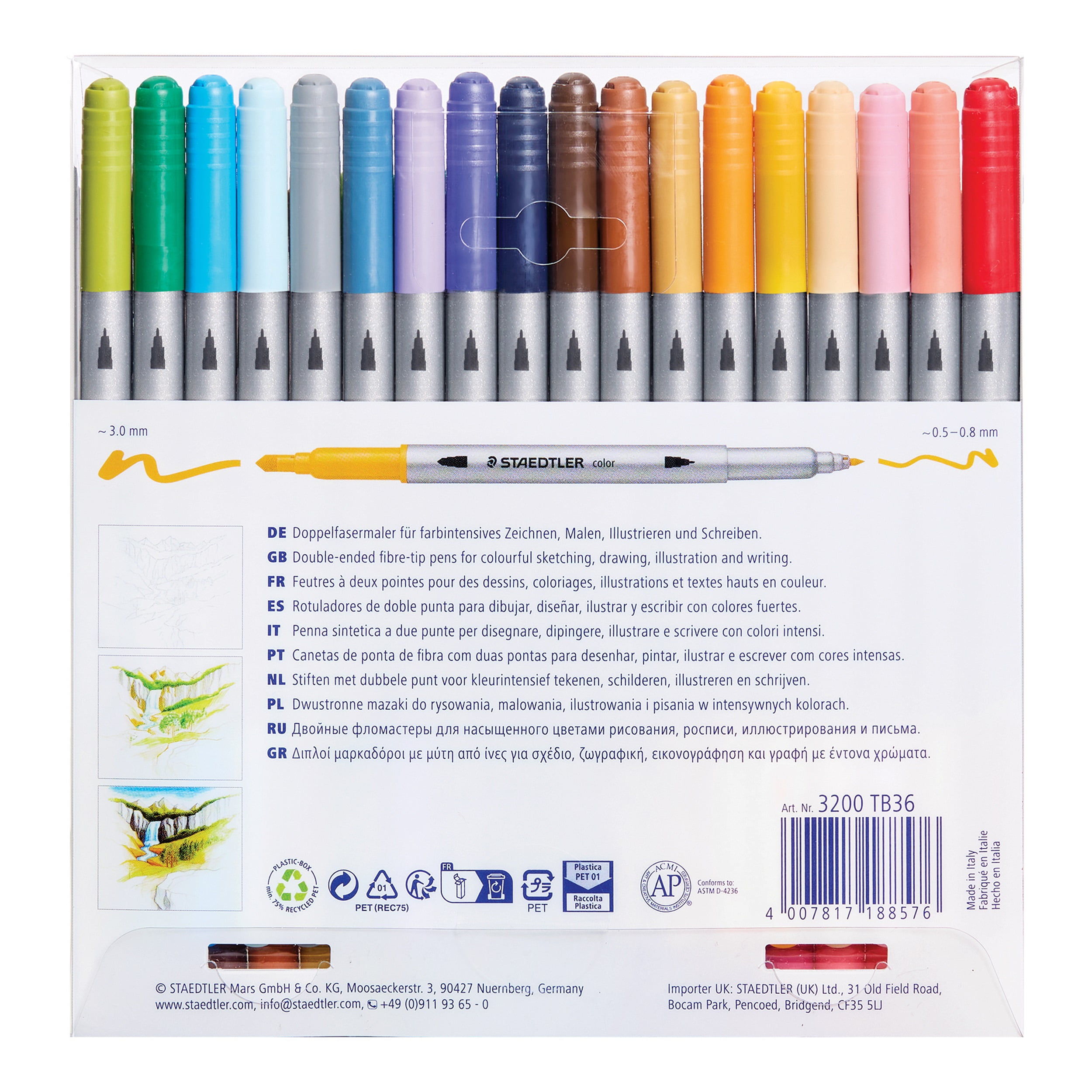 Staedtler marqueurs feutre a double pointe 36 pièces Ensemble de 36