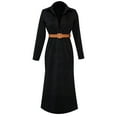 thumbnail image 4 of IWRICH Women's Suede Leather Dress Fall Long Sleeve Lapel Button Maxi Shirt Dress with Belt Black S, 4 of 5