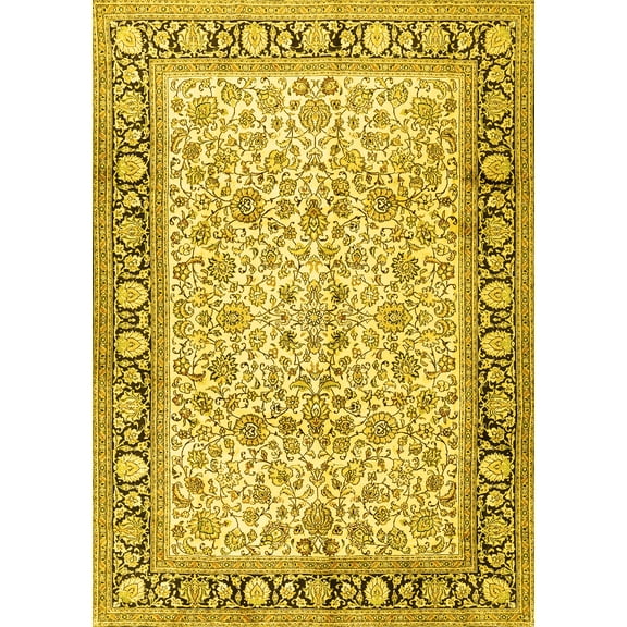 Ahgly Company Machine Washable Indoor Rectangle Persian Yellow Traditional Area Rugs, 5' x 7'